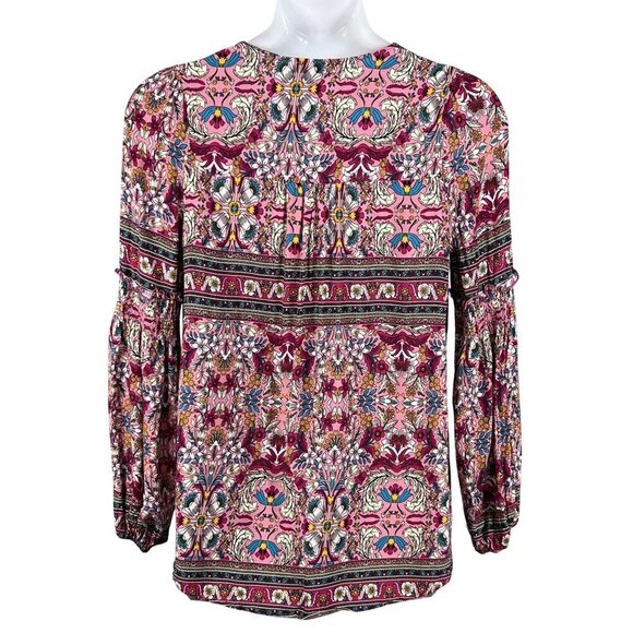 GiGio Womens M Boho Floral Blouse Smocked Cuff Balloon Sleeves Hippie Artsy Top - Picture 4 of 16